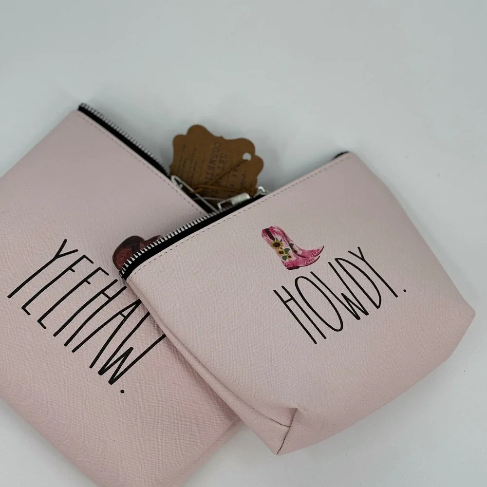Rae Dunn Cosmetic Bags Set 2pc Womens OS Blush Pink Howdy Yeehaw Western Cowgirl